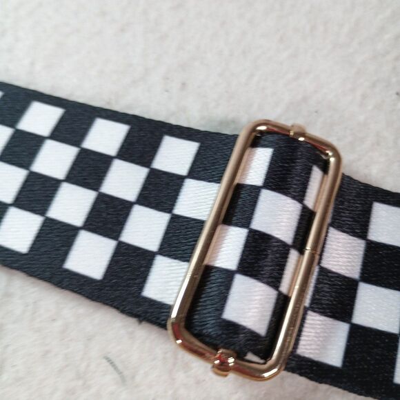 Market & Layne Crossbody Pouch Bag Black w/ Checkered Strap Casual Purse - Picture 13 of 15